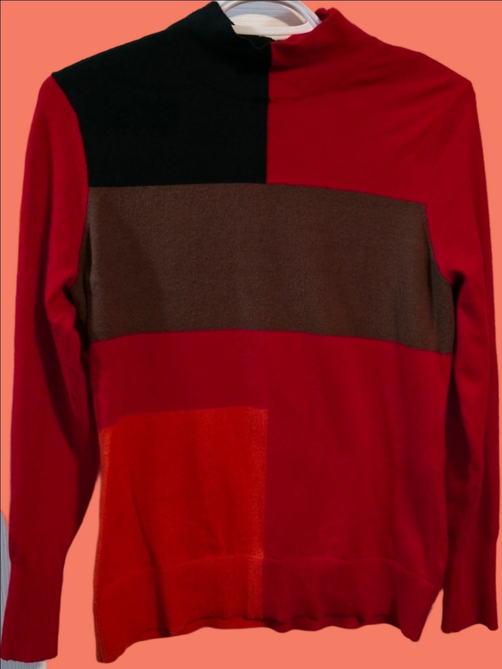 4/$67 Deal! Alison Sheri Colorblock Crewneck Sweater in Red & Black